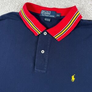 Polo Ralph Lauren Polo Shirt Mens XXL Navy Blue Striped Collar Pony Logo